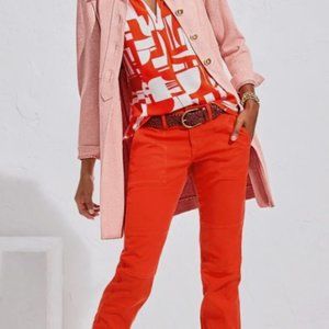 EUC - CAbi Red/Orange Utility Trousers Style # 6046  Spring 2022